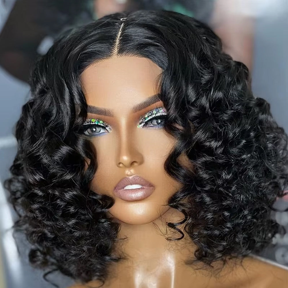 Glueless Short Bob Wig Human Hair - Pre-Plucked 13x4 HD Lace Front, Loose Deep Wave 250% Density, Natural Color with Elastic Band, Ready to Wear for, Short Hair Wigs, Everyday Hairpiece, Elegant Hairpiece